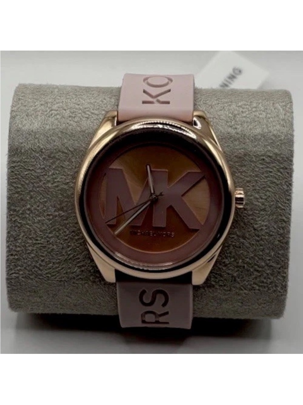 Michael Kors Rose Gold Case Pink Logo Dial Silicone Strap Women's Watch